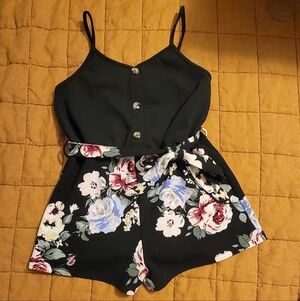 Floral Black Romper with Button Detail